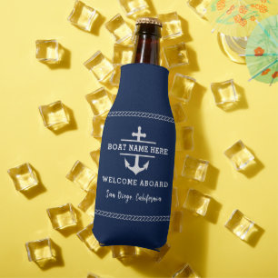 Enfriador De Botellas Náutica azul de la marina de bienvenida a bordo de