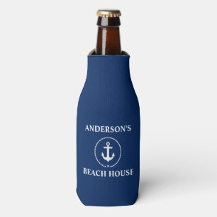 Enfriador De Botellas Nautical Beach House Nombre de familia Anchor Azul