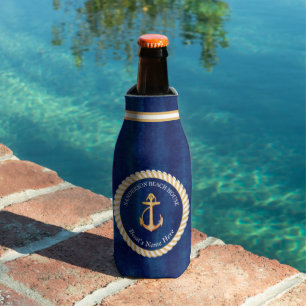 Enfriador De Botellas Nautical Boat Name Anchor Naval Azul y Amarillo