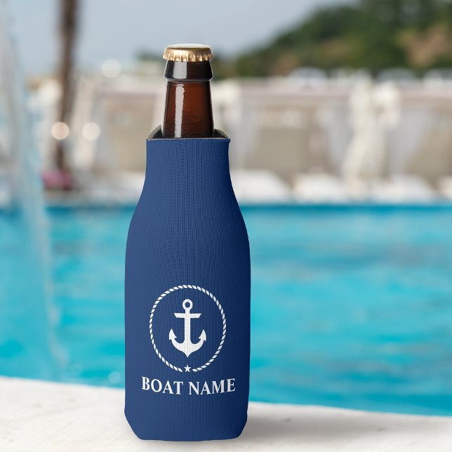 Enfriador De Botellas Nautical Boat Name Anchor Rope Navy Blue (Customize to change text size or text style.)