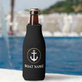 Enfriador De Botellas Nautical Bote Name Anchor Black Gold