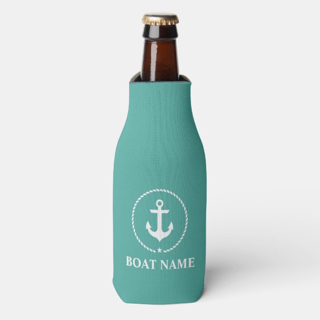 Enfriador De Botellas Nautical Bote Name Anchor Rope (Frente de la botella)