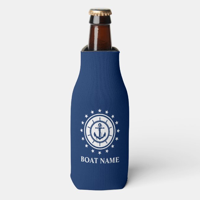 Enfriador De Botellas Nautical Bote Name Anchor Rope Stars Blue (Frente de la botella)