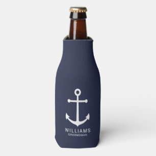 Enfriador De Botellas Nautical Navy Blue Anchor Personalizado Groomsmen