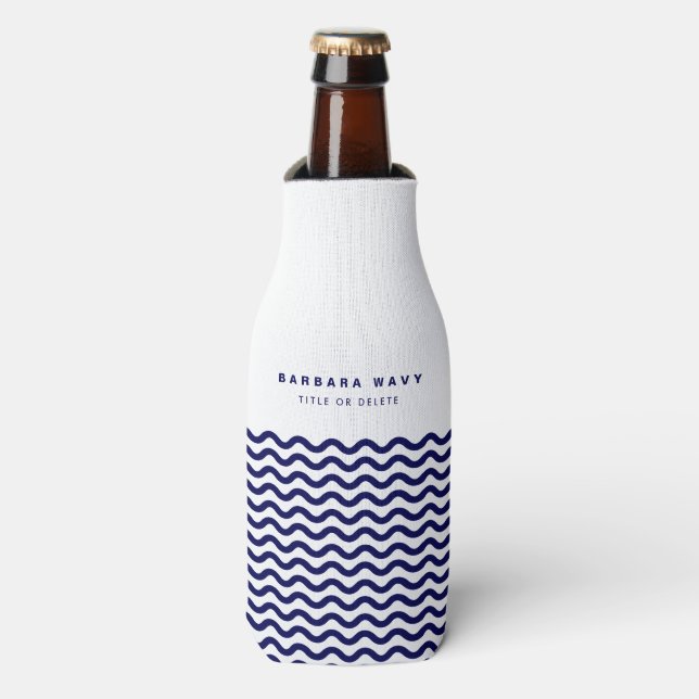 Enfriador De Botellas Nautical Wave Navy Blue Trendy Simple Stylish en u (Frente de la botella)