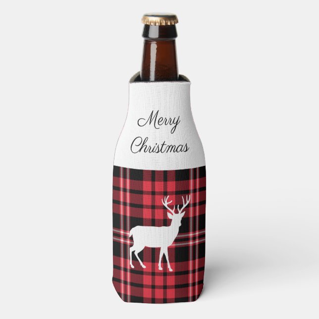 Enfriador De Botellas Navidad Cuadro Rojo Rústico (Frente de la botella)