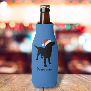 Enfriador De Botellas Navidades Black Lab Dog con Gorra de Santa Claus