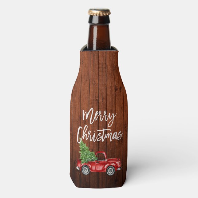 Enfriador De Botellas Navidades de Camión Rojo de Madera Rústica con Gui (Frente de la botella)