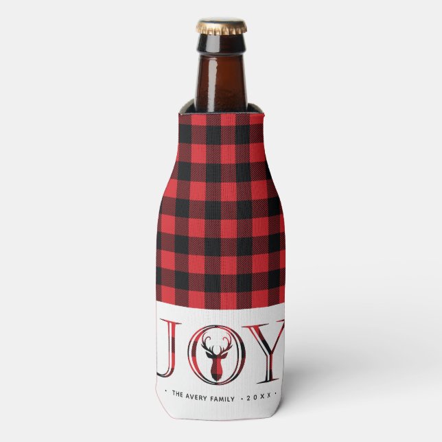 Enfriador De Botellas Navidades de Plaid personalizados (Frente de la botella)