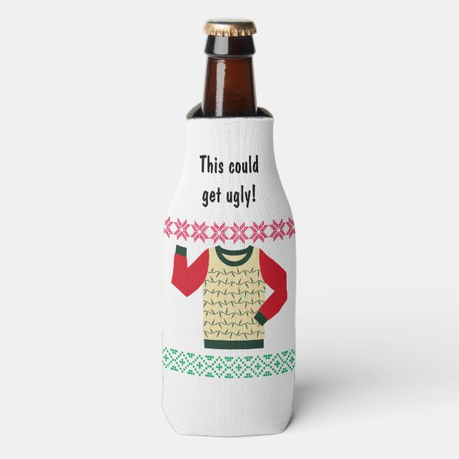 Enfriador De Botellas Navidades feos Fiesta suéter personalizado (Frente de la botella)