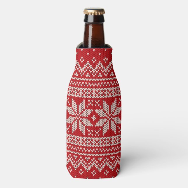 Enfriador De Botellas Navidades Patrón de punto de sudor - ROJO (Frente de la botella)