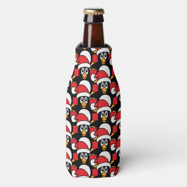 Enfriador De Botellas Navidades pequeños pingüinos patrón rojo (Frente de la botella)