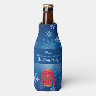 Enfriador De Botellas Navidades suéter feo nombre de copos de nieve azul
