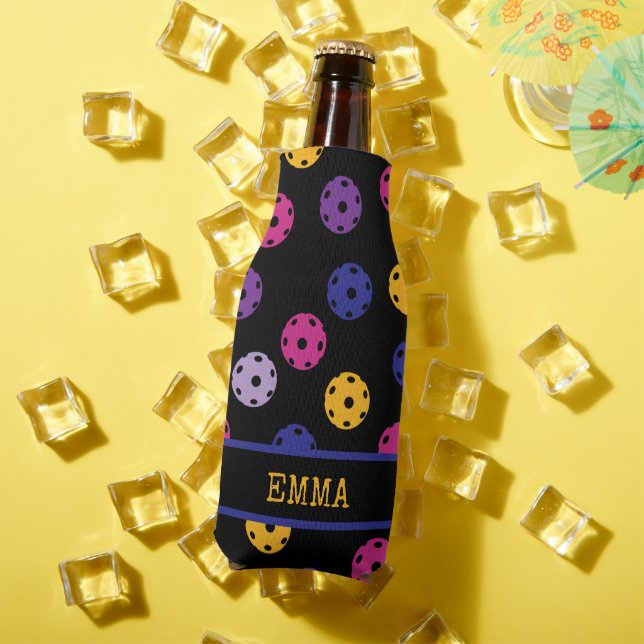 Enfriador De Botellas Neon en baloncesto negro, texto personalizado (Verano in situ)