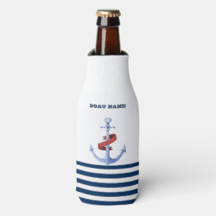 Enfriador De Botellas Nombre de Barco Náutico, Ancla Azul Franjas Azules