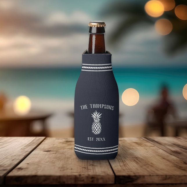 Enfriador De Botellas Nombre de familia personalizada de la Navy Rustic  (Subido por el creador)
