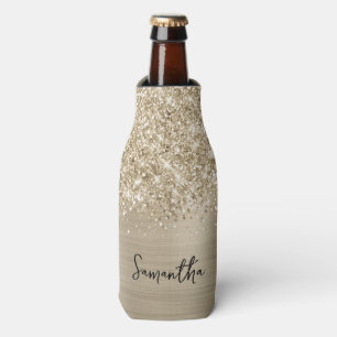 Enfriador De Botellas Nombre de Letra Glam en Dorado Pálido Brillante