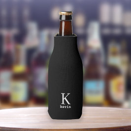 Enfriador De Botellas Nombre de monograma personalizado negro y blanco