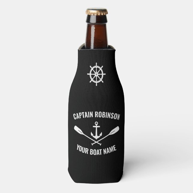 Enfriador De Botellas Nombre del barco Nautical Anchor Oars & Ships Whee (Frente de la botella)