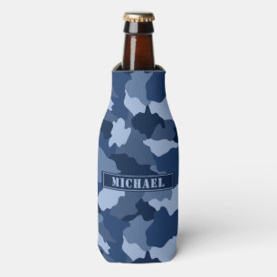 Enfriador De Botellas Nombre del monograma del patrón de camuflaje azul