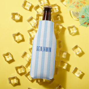 Enfriador De Botellas Nombre Moderno de Raya Azul y Blanco