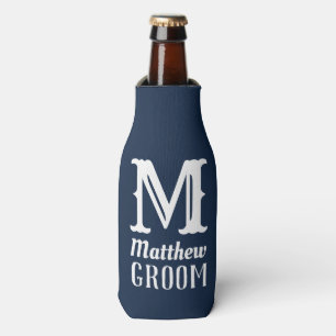 Enfriador De Botellas Nombre Monograma Masculino Novio Boda Azul Marino