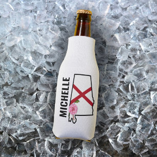 Enfriador De Botellas Nombre personalizado Bandera de Alabama y camellia