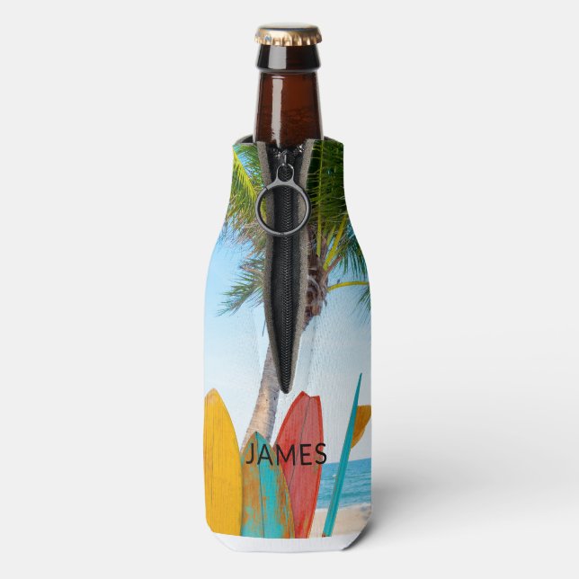 Enfriador De Botellas Nombre personalizado de la playa de Surfboard Trop (Reverso de la botella)