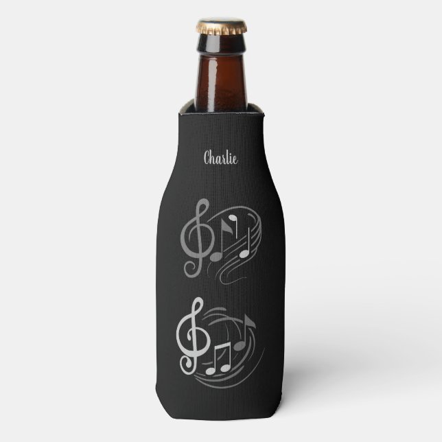 Enfriador De Botellas Nombre personalizado de las notas de música (Frente de la botella)