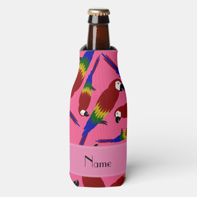 Enfriador De Botellas Nombre personalizado de loros rojos rosados (Frente de la botella)