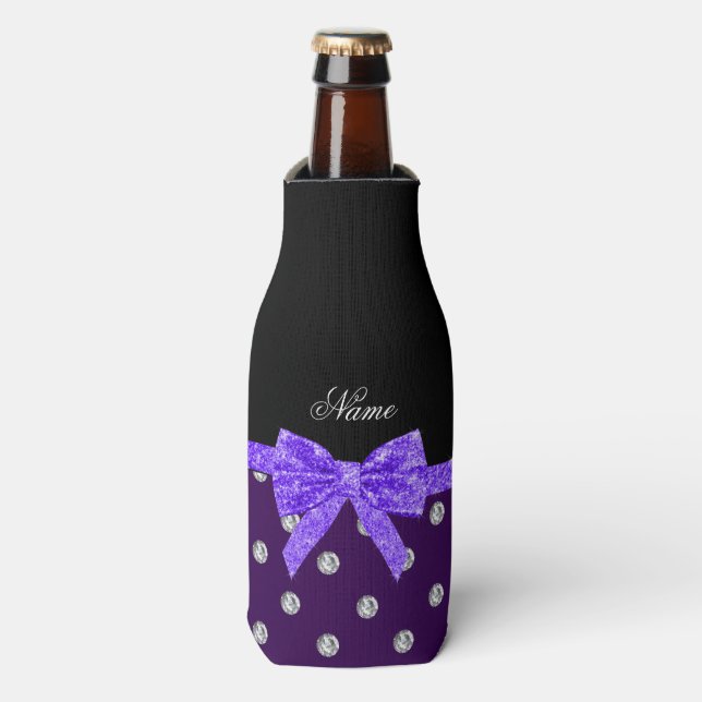 Enfriador De Botellas Nombre personalizado diamantes púrpura arco púrpur (Frente de la botella)