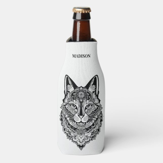 Enfriador De Botellas Nombre personalizado Gato ornamental (Frente de la botella)