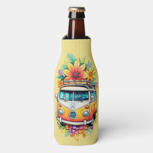 Enfriador De Botellas Nombre personalizado Hippie Van (Frente de la botella)