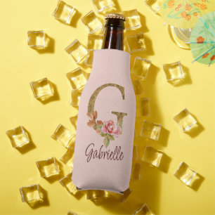 Enfriador De Botellas Nombre personalizado letra G rosa blush rosas con
