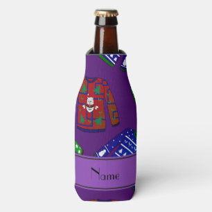 Enfriador De Botellas Nombre personalizado navidades púrpura feos patrón