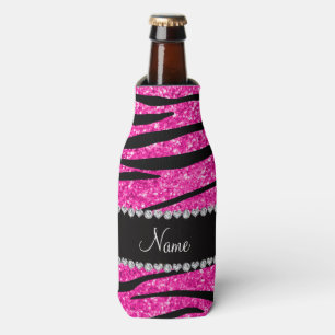 Enfriador De Botellas Nombre personalizado neón purpurina rosa caliente