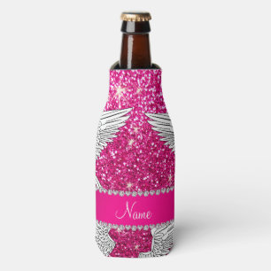 Enfriador De Botellas Nombre personalizado neón purpurina rosado calient