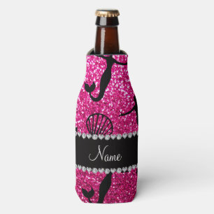 Enfriador De Botellas Nombre personalizado neón purpurina rosado calient