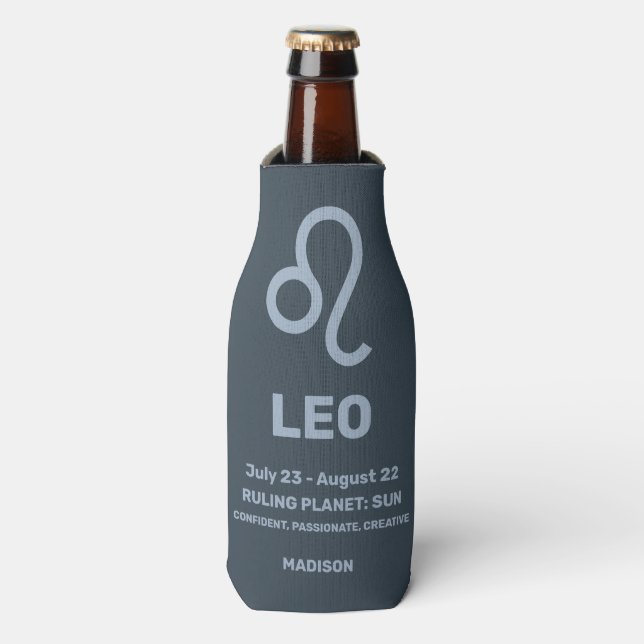 Enfriador De Botellas Nombre personalizado / Texto Zodiac Rótulo Leo (Frente de la botella)