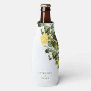 Enfriador De Botellas Nombres de Hortensias Amarillas Acuarela Boda