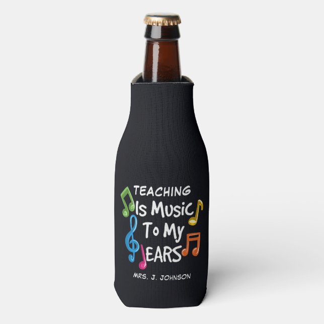 Enfriador De Botellas Notas musicales enseñar es música a mi Personaliza (Frente de la botella)