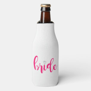 Enfriador De Botellas Novia rosada brillante, escritura fucsia,