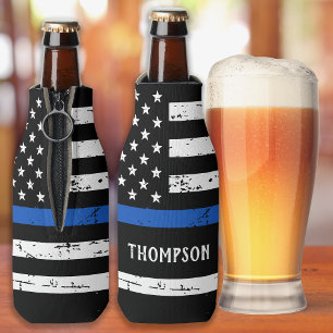 Enfriador De Botellas Oficial de policía Nombre personalizado Línea Azul