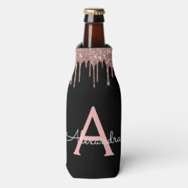 Enfriador De Botellas Oro Rosa - Nombre de Monograma con Brillo Rosa y N