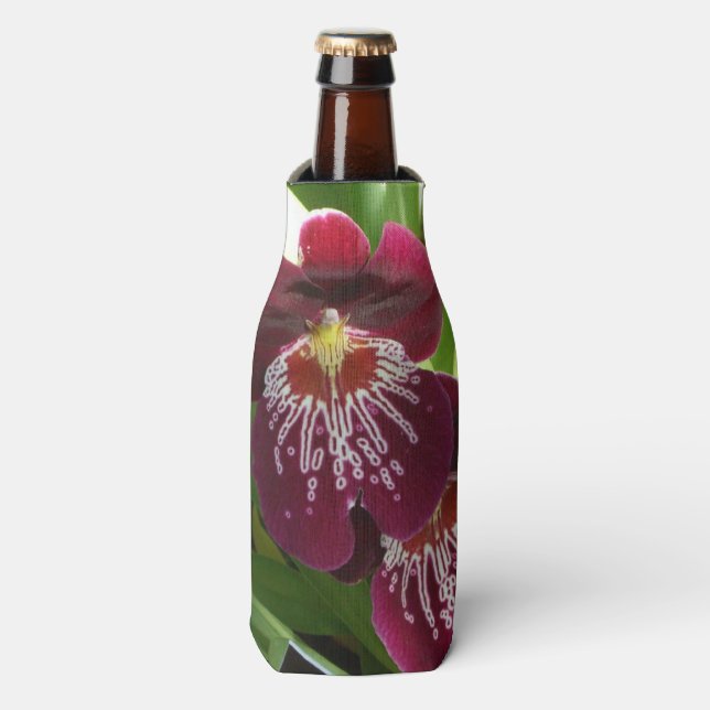Enfriador De Botellas Orquídeas de Marrón II Elegante Floral (Frente de la botella)
