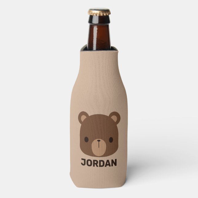 Enfriador De Botellas Oso marrón lindo con nombre personalizado (Frente de la botella)