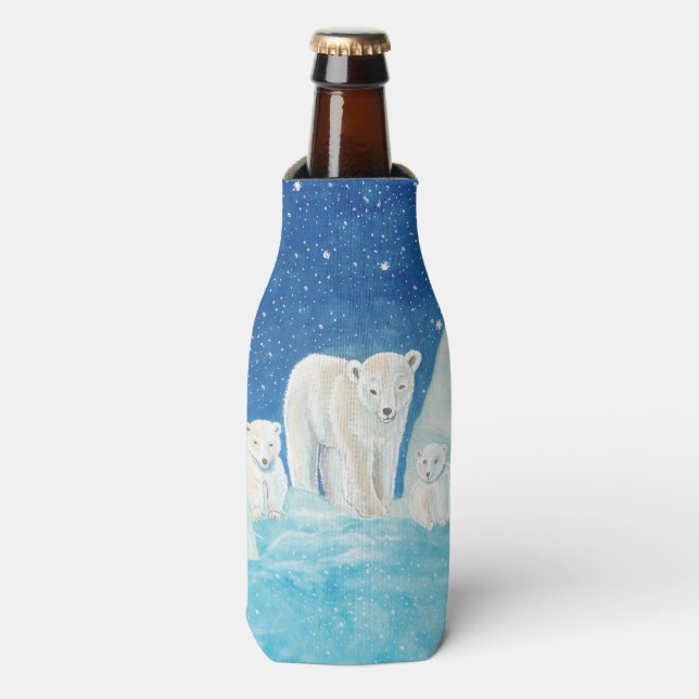 Enfriador De Botellas Osos polares y Ilustracion paisajístico nevado (Frente de la botella)