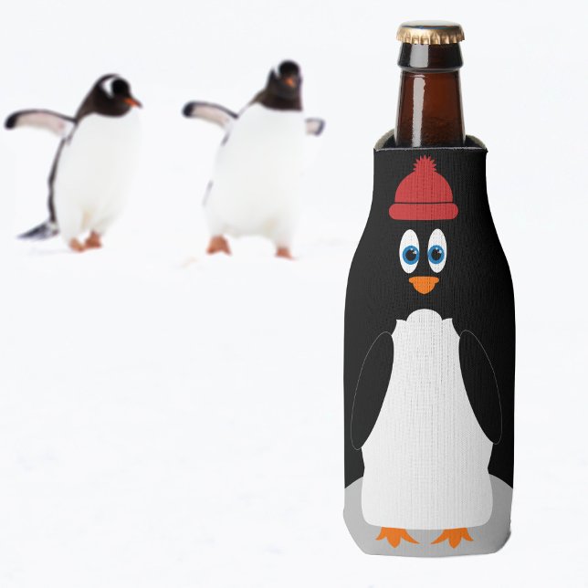 Enfriador De Botellas Pájaro Personalizado negro divertido personalizado (🐧  Meet Bobble the Penguin. He'd love to come and live with you 🐧 )