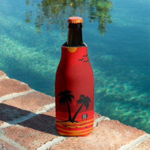 Enfriador De Botellas Palmeras de playa puesta de sol ardiente