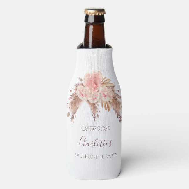 Enfriador De Botellas Pampas flor rosa pampas boho fiesta de soltera (Frente de la botella)